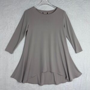 Womens Tunic Top Taupe Brown 3/4 Sleeve High Low Hem Casual Comfy Everyday‎